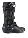 Alpinestars Tech 3 Enduro Boots, Black Off-Road Motorcycle Boots, side profile showing triple buckle closure system, reinforced TPU protection panels, high-traction lugged sole, and white Alpinestars branding.