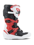 Alpinestars Youth Tech 3S Boots, Motocross Boots, White Black and Bright Red, side profile view, featuring a multi-buckle closure system, reinforced shin plate, and durable white sole, junior off-road protective gear