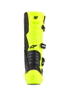 Alpinestars Tech 5 Boots, Motocross and Off-Road Boots, Yellow Fluo and Black, rear view showing the heel protector, buckle closure system, and accordion flex zones, professional racing footwear design