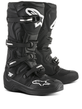 Alpinestars Tech 5 Motocross Boots, Black and White, CE certified with biomechanical pivot and aluminum buckle system.