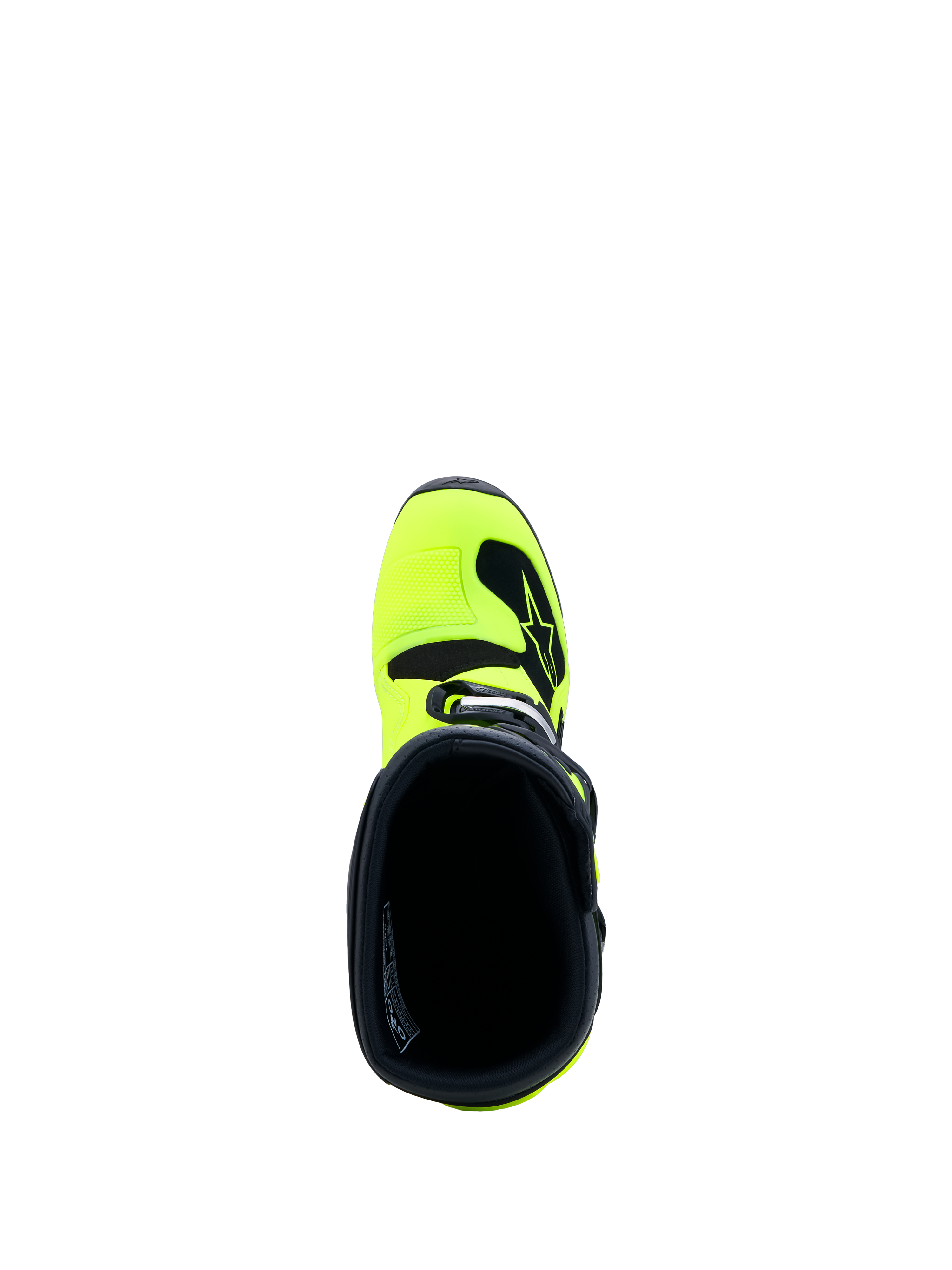 Alpinestars Youth Tech 7S Boots, Yellow Fluo and Black motocross boots for junior riders, top-down view of the inner collar.