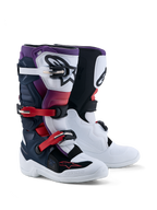 Alpinestars Youth Tech 7S motocross boots in dark blue, white, and black for junior riders with CE certified TPU protection.