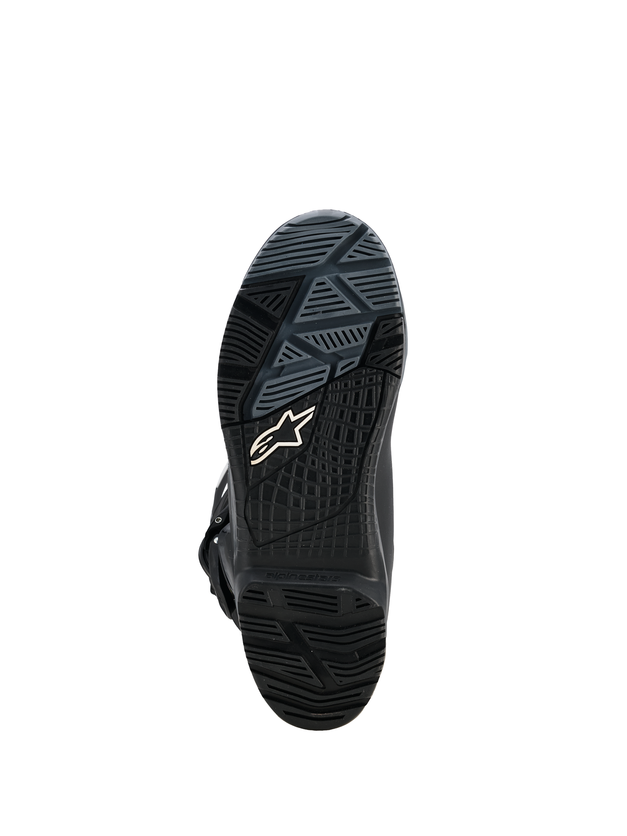 Alpinestars Corozal V2 Adventure Drystar® Boots, Black, sole view of the all-terrain vulcanized rubber outsole featuring textured grip patterns and white Alpinestars logo.