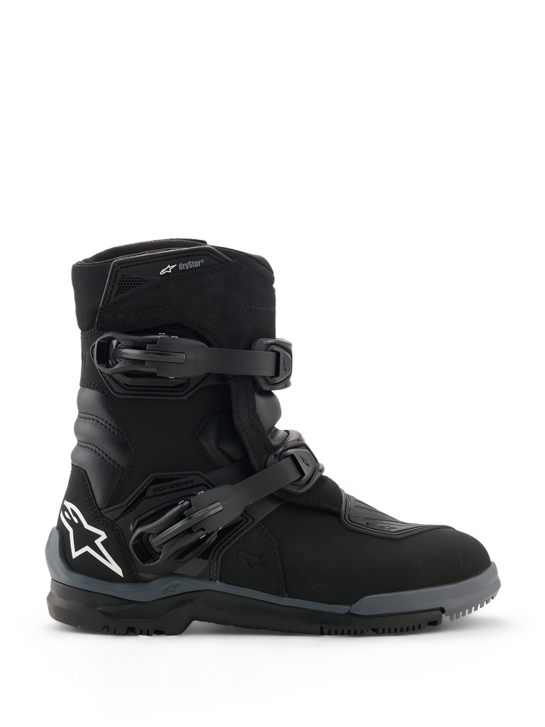 Alpinestars Belize V2 Drystar Boots, Black Motorcycle Touring Boots, Dual Adjustable Buckle Straps, Reinforced Sole, Waterproof Drystar Technology, White Star Logo, Durable Weather-Resistant Construction