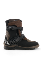 Alpinestars Belize V2 Drystar Boots, Motorcycle Adventure Touring Boots, Brown and Black, waterproof suede and leather construction, two adjustable quick-release buckles, textured vulcanized rubber off-road sole, featuring white star logo on the heel