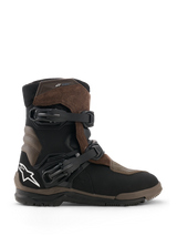 Alpinestars Belize V2 Drystar Boots, Motorcycle Adventure Touring Boots, Brown and Black, waterproof suede and leather construction, two adjustable quick-release buckles, textured vulcanized rubber off-road sole, featuring white star logo on the heel