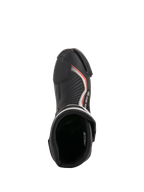 Alpinestars SMX Plus V2 Boots, Black and Red Fluo racing boots, top-down view of the padded interior and toe area.