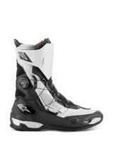 Alpinestars SP-X BOA® Boots, mid-height motorcycle sport boots, Black and Silver, featuring the side-mounted BOA Fit System, TPU protection, and breathable Rideknit material, sleek design for sport touring riding