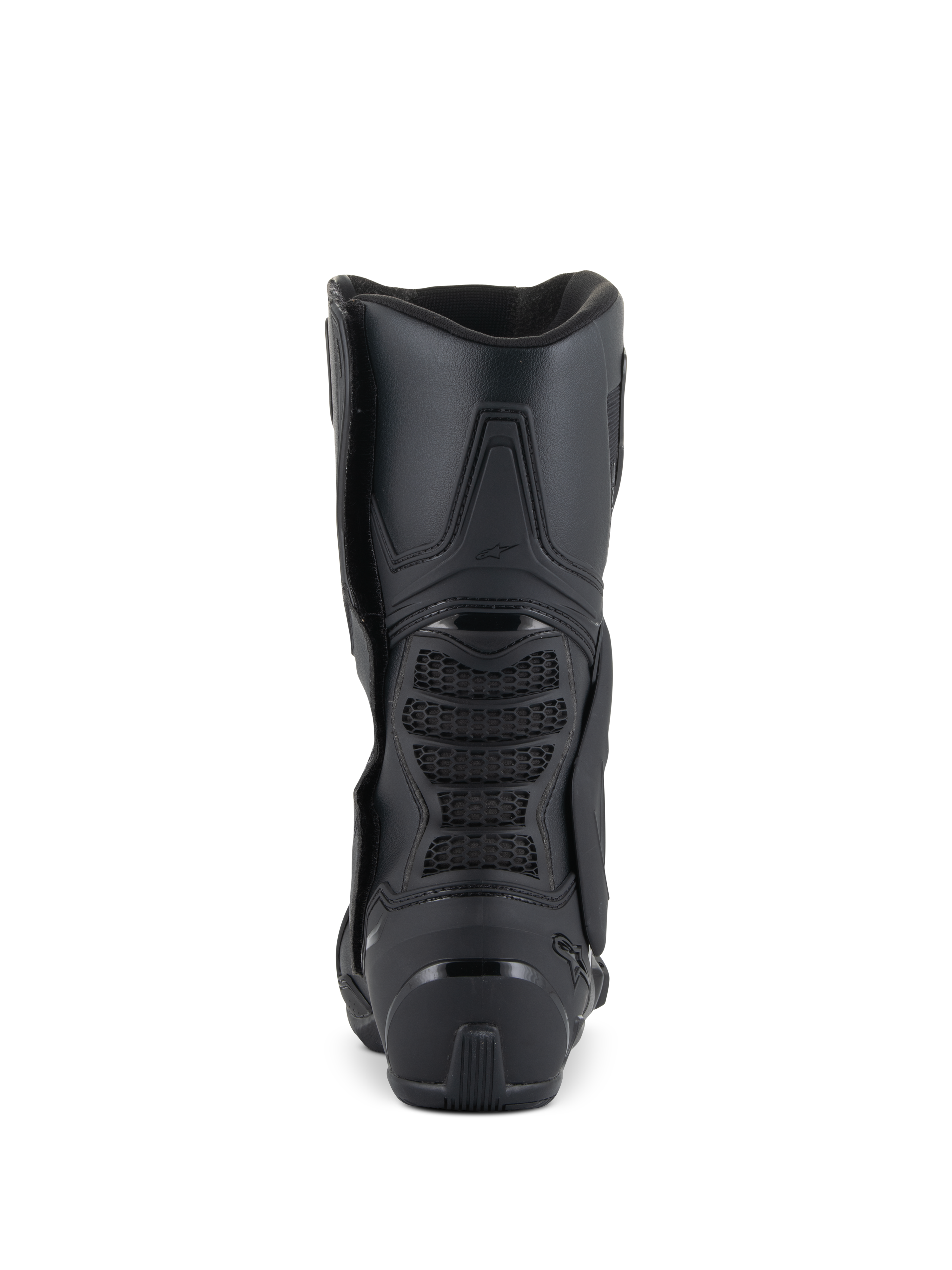 Alpinestars SMX-6 V3 Boots, Performance Motorcycle Boots, Black, rear view showing the reinforced heel, 3D mesh back flexion zone, and sleek ergonomic design for track and street riding