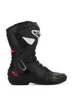 Alpinestars Stella SMX-6 V3 Boots, Women's Motorcycle Sport Boots, Black with White and Diva Pink accents, side profile featuring TPU shin and ankle protection, mesh flex panels, and performance microfiber construction for track and street.