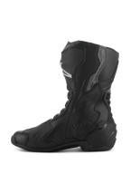 Alpinestars Stella SMX-6 V3 Drystar® Boots, Women's Waterproof Motorcycle Boots, Black and Silver, Side profile view featuring TPU shin and ankle protection, embossed Drystar logo, durable microfiber construction for sport and road riding.