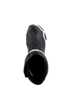 Alpinestars Stella SMX-6 V3 Drystar® Boots, Women's Motorcycle Boots, Black and White, top-down view showing interior lining and reinforced toe, waterproof microfiber construction for track and street riding