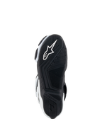 Alpinestars Stella SMX-6 V3 Drystar® Boots, Women's Motorcycle Boots, White and Black, sole view featuring a black rubber outsole with a textured grip pattern, integrated white Alpinestars star logo, and heel branding