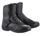 Alpinestars Ridge V2 Waterproof Boot, Motorcycle Boots, Black, durable microfiber construction with large Velcro strap closure, accordion-style flex panels, and subtle branding for a sleek tech-touring design.