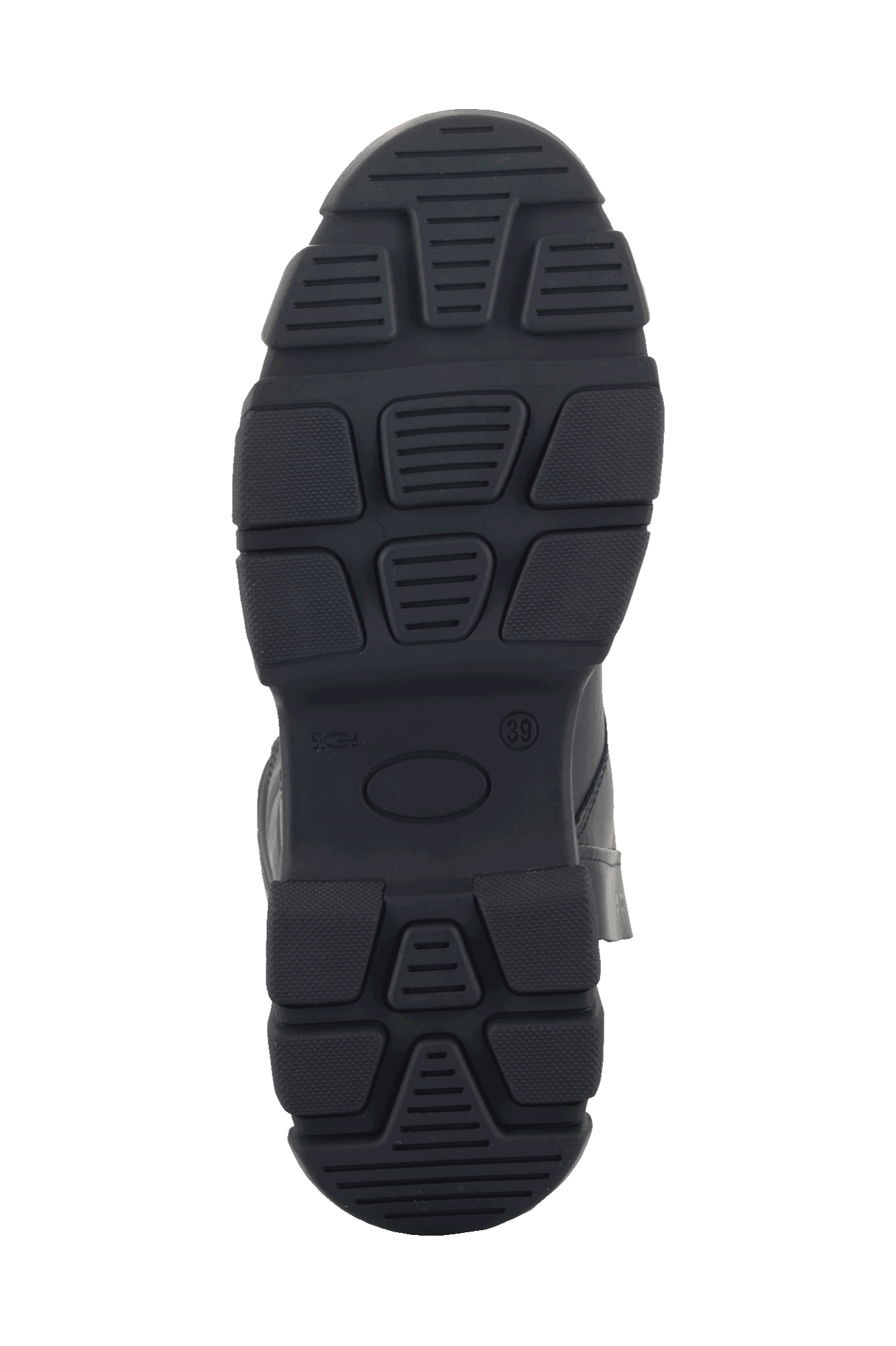 Alpinestars Ava Women's Boots, Black, bottom view showing the chunky rugged rubber sole with textured tread pattern for grip, urban motorcycle footwear design