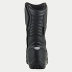 Alpinestars Origin Drystar® Boots, Motorcycle Touring Boots, Black, rear view featuring accordion flex zones on the Achilles and calf, reflective heel detail, and durable microfiber construction