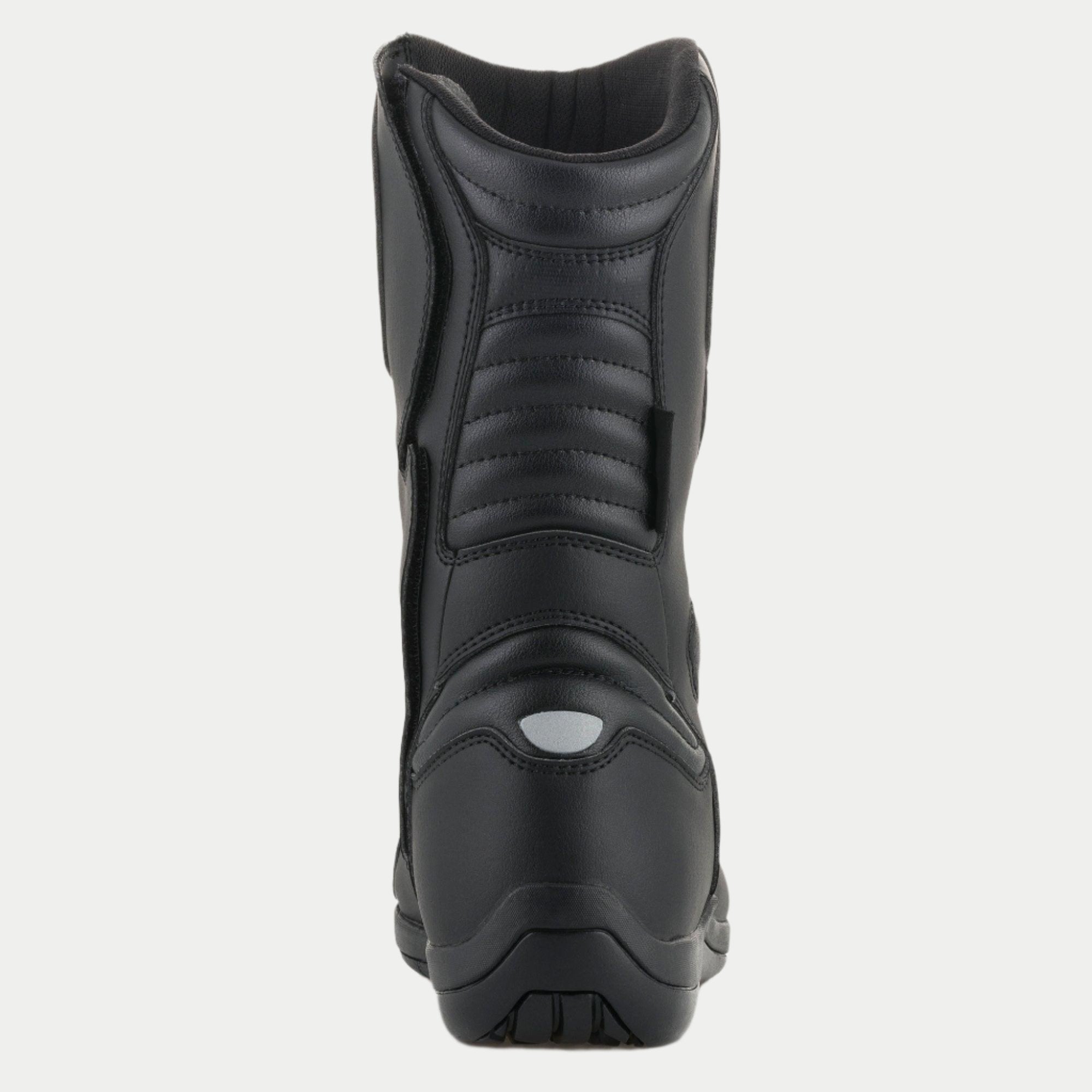 Alpinestars Origin Drystar® Boots, Motorcycle Touring Boots, Black, rear view featuring accordion flex zones on the Achilles and calf, reflective heel detail, and durable microfiber construction