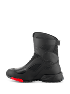 Alpinestars RT-7 Drystar® Boots, Motorcycle Touring Boots, Black and Red, side profile view featuring Drystar logo, reinforced shift pad, and durable lugged sole with red accents for adventure riding.