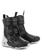 Alpinestars Women Stella RT-7 Touring Drystar Boots, Motorcycle Boots, Black and White, featuring dual velcro straps and double-zip entry, durable microfiber and textile construction, white rugged lug sole with TPF protection, adventure-ready design