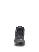 Alpinestars Celer Superair Shoes, Motorcycle Riding Shoes, Black and Dark Gray, front view featuring high-airflow textile construction and the integrated Rotor Closure System dial, sleek athletic design for sport riders