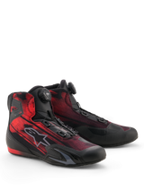 Alpinestars Celer Superair Shoes, Sport Motorcycle Riding Shoes, Black and Bright Red, featuring the Alpinestars Rotor Closure System and breathable airflow textile upper, sleek design with TPU reinforcements and textured grip sole