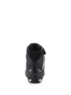 Alpinestars Faster-4 Shoes, Motorcycle Riding Shoes, Black, Rear view featuring a TPR heel counter, soft textile collar, and white accents on the heel and sole, performance-driven protective footwear