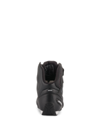 Alpinestars Women Stella Faster-3 Rideknit® Shoes, Black with Pink accents, Rear view showing heel protection and reflective strip, high-top motorcycle riding footwear with breathable knit material