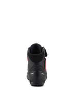 Alpinestars Woman Stella Faster-4 Shoes, Black and Diva Pink, Rear view showcasing the reinforced heel counter, soft textile collar, and sleek ergonomic design for performance motorcycle riding.