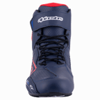 Alpinestars Austin Riding Shoe, Front View, Night Navy and Bright Red, featuring black laces, a velcro ankle strap with white logo, and perforated microfiber construction.