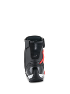 Alpinestars Superfaster Shoes, Motorcycle Riding Shoes, Black Bright Red and White, rear view showing reinforced TPU heel counter and Achilles protector, high-top technical design.