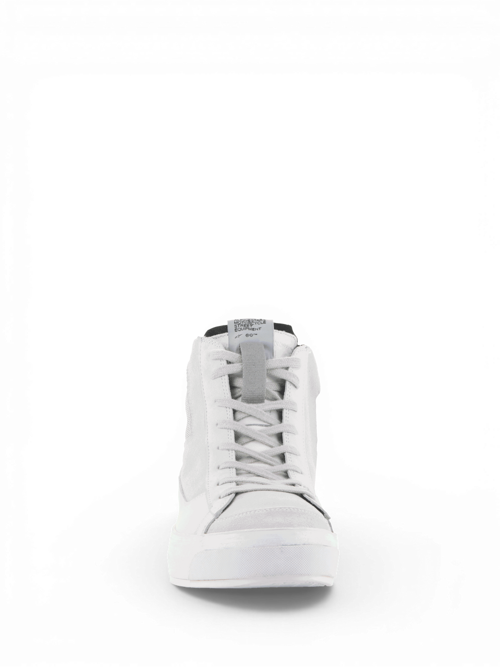 Alpinestars Stella Stated Podium Shoes, women's urban motorcycle riding shoes, white and cool gray leather sneaker.