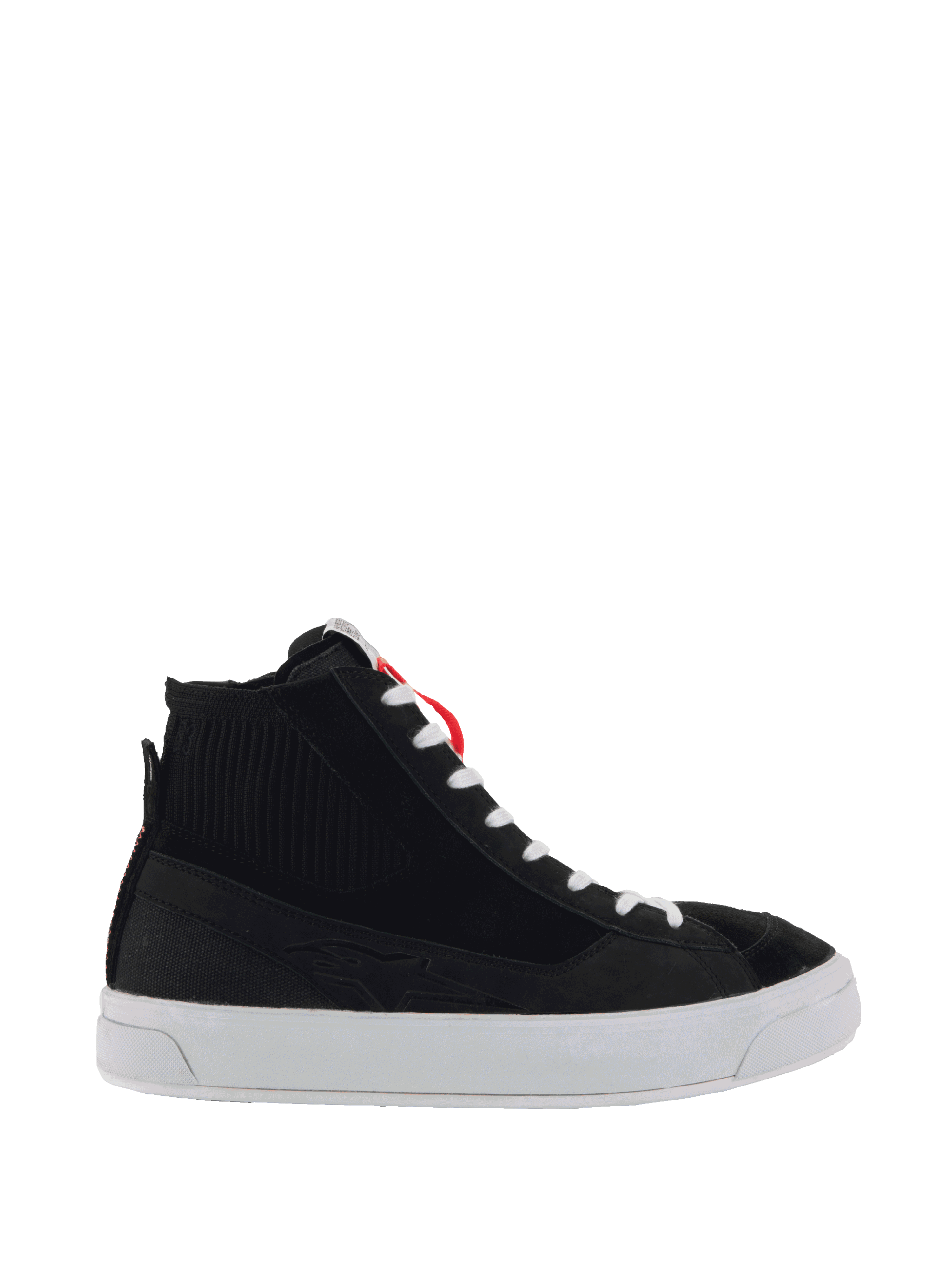 Alpinestars Stella Stated Podium Shoes, women's black and white urban riding sneakers with durable vulcanized soles.