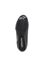 Alpinestars Women Stella Faster-3 Drystar® Shoes, Sole view, Black rubber outsole with textured grip pattern, white Alpinestars star logo and wordmark branding, durable motorcycle footwear construction