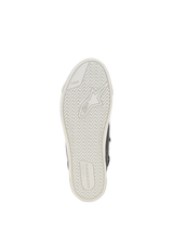Alpinestars Stated Flair Shoes, sole view, white vulcanized rubber with textured zigzag tread pattern, featuring Alpinestars logo and TPF branding, urban motorcycle footwear design