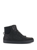 Alpinestars J-6 Waterproof Shoe, Black high-top urban riding sneaker, side profile view showing premium leather construction, lace-up closure, and padded ankle collar
