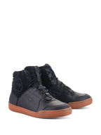 Alpinestars Chrome Drystar® Shoes, Urban Waterproof Motorcycle Shoes, Black leather and suede upper with Gum tan sole, high-top sneaker design, casual riding gear with protective features