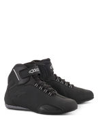 Alpinestars Sektor Waterproof Shoes, Motorcycle Riding Shoes, Black, mid-top silhouette with laces and Velcro ankle strap, white Alpinestars logo, lightweight microfiber chassis with reinforced panels and rubber sole