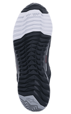 Alpinestars CR-X Drystar® Riding Shoes, outsole view, black white and grey dual rubber compound sole, asymmetric stud pattern for grip, featuring TPF branding and star logos