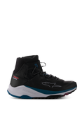 Alpinestars Speedforce XR Shoes, Black high-top motorcycle urban sneaker, textured breathable mesh ankle collar, white midsole with petrol green accents, rugged black sole with pink details, dashed star logo on side, Urban Series collection, modern street riding footwear