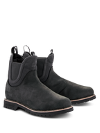 Alpinestars Turnstone Shoes, Black Chelsea-style Motorcycle Boots, matte bovine leather upper with elastic side panels and rear pull tabs, urban riding footwear featuring a rugged lugged sole with white welt stitching