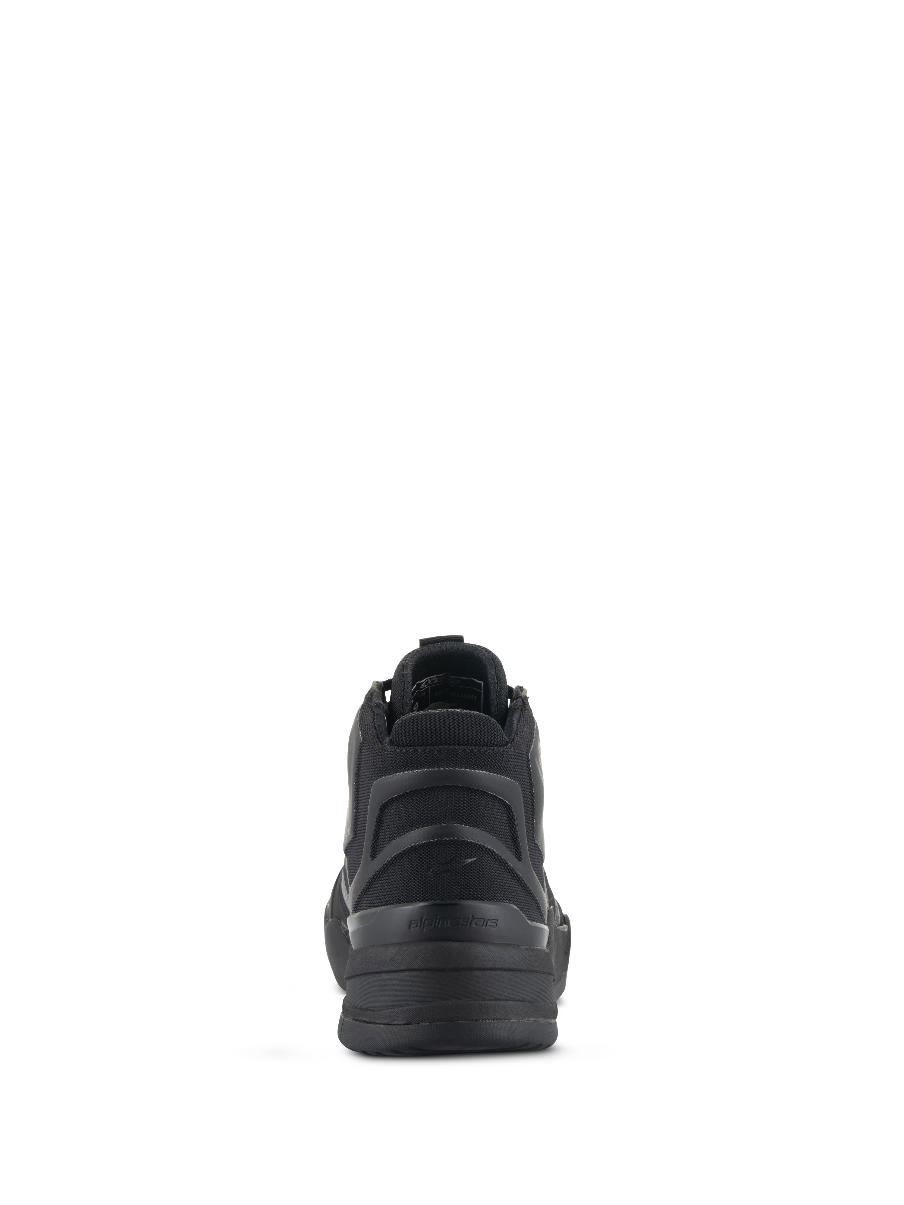 Alpinestars Speedflight Riding Shoes, Black, Rear view featuring the asymmetric TPU heel counter and molded semi-rigid heel piece, urban sport-styled footwear for motorcycling