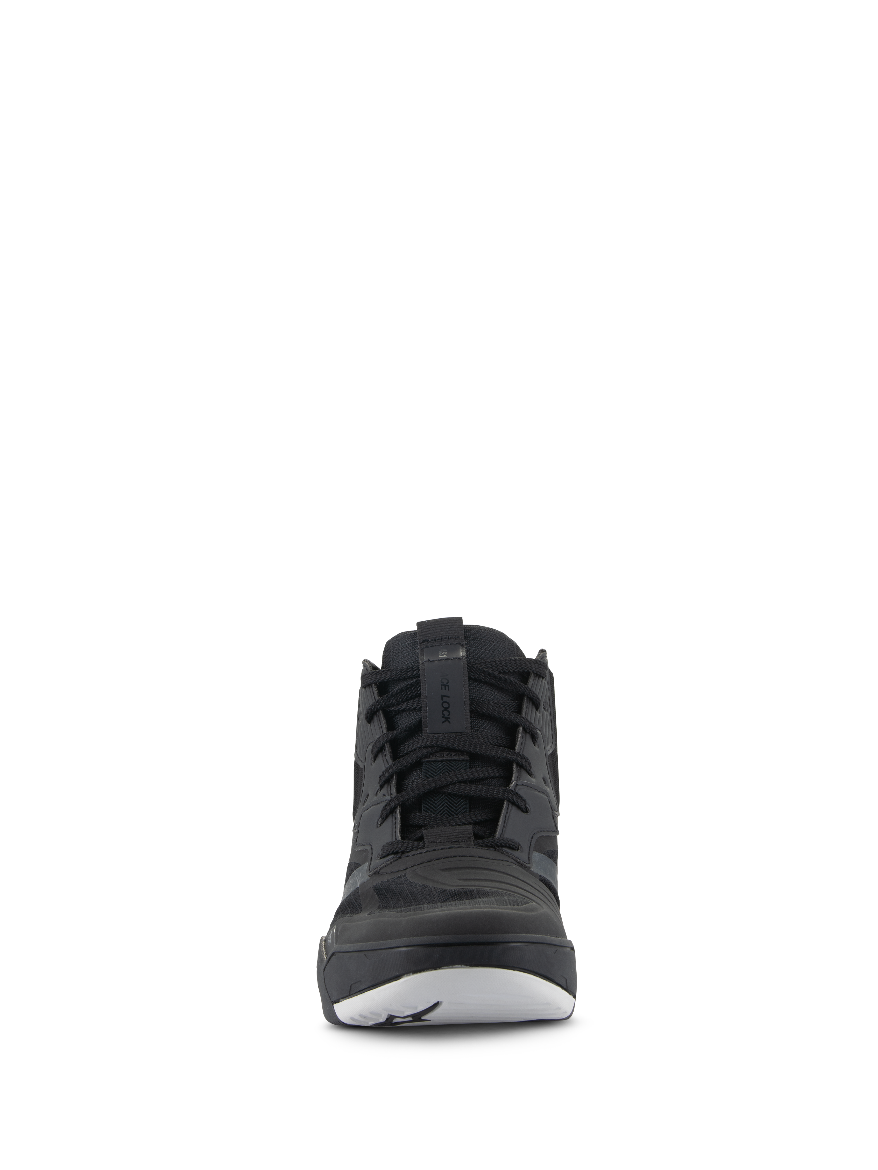 Alpinestars Speedflight Shoes, Performance Riding Shoes, Black and White, front view, sneaker-style motorcycling footwear with ripstop upper and black laces