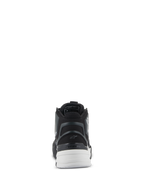 Alpinestars Speedflight Shoes, Black and White, rear view featuring a molded semi-rigid heel piece, asymmetric TPU heel counter, and white dual-density sole, performance urban riding footwear