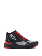Alpinestars Speedflight Shoes, high-top motorcycle riding sneakers, Black and Bright Red with grey panels, featuring white star logo, red laces, and sporty urban design with TPF midsole