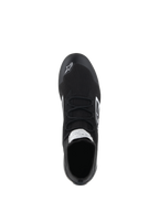 Alpinestars Supertech Shoes - FIA/SFI, Auto Racing Shoes, Black, top-down view showing the fully knitted aramidic upper, flat laces, and white Alpinestars logo on the toe, professional motorsport footwear