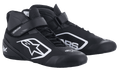 Alpinestars Tech-1 K V2 Shoes, Black and White Karting Racing Shoes, High-Top Design with Perforated Microfiber Ventilation, Dual Closure with Laces and Hook-and-Loop Strap, Bold White Logo, Motorsport Performance Footwear