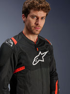 Alpinestars T-SPS Air V2 Men's Mesh Motorcycle Jacket, Black and Red Fluo, Tech-Air Ready, worn by model.