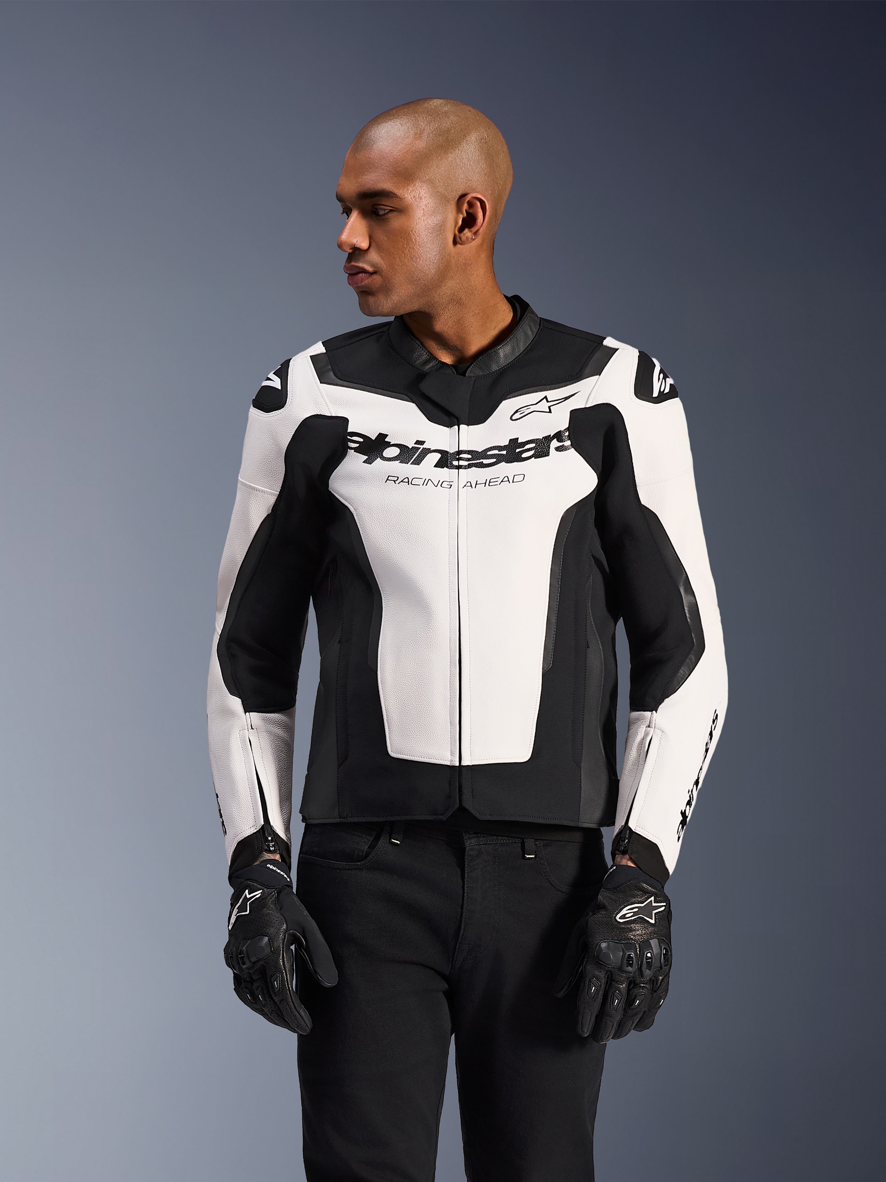 GP Force V2 Leather - Black Motorcycle Jacket | Alpinestars®