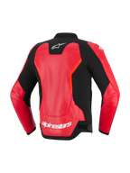 Alpinestars GP Force V2 Air Leather Jacket, Back View, Red and Black, featuring a large perforated leather panel for ventilation, white Alpinestars logo on the neck and lower back, sleek sport design for motorcycle road riding