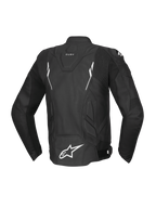 Alpinestars Dusk Leather Jacket, black and white bovine leather motorcycle racing jacket for men, rear view, Tech-Air Ready.